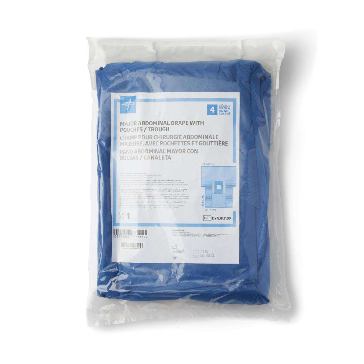 Medline Major Abdominal Surgical Drape with Pouches – Case of 8